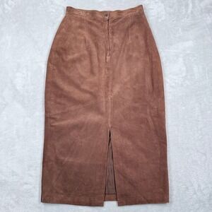 Vintage Gitano Midi Pencil Suede Skirt Women 9/10 Brown High Waist Leather Lined